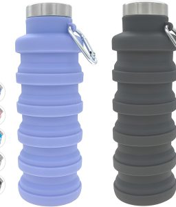 YCT Collapsible Water Bottle 17oz（500ml），Travel Portable Sport Water Bottle，Reusable Silicone Foldable Water Bottles for Gym Camping Hiking (Purple+Black)